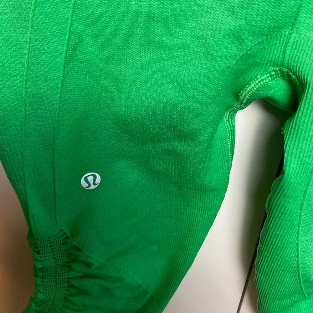 Lululemon In the Flow Crop II Leggings Green Ruched Seamless Yoga Pants Size 4
